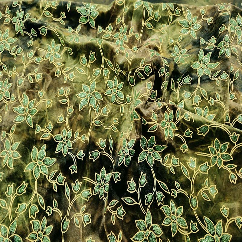 velluto glitterato sfumato a fiori verde Velluto Sfumato Glitterato a Fiori Verde - immagine 1